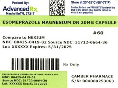 Esomeprazole Magnesium Dr 20mg #60 (Esomeprazole Magnesium Dr 20mg 80425 0419 02)
